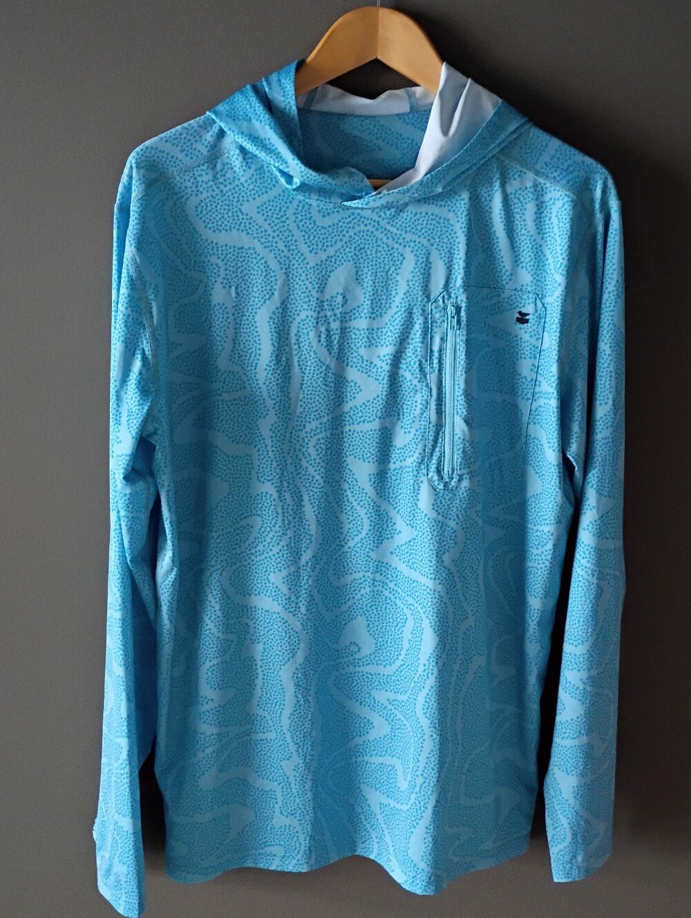 NWT Jetty Skiff UV Hoodie Blue Long Sleeve Shirt Fitness Cycle Tennis Golf 5k